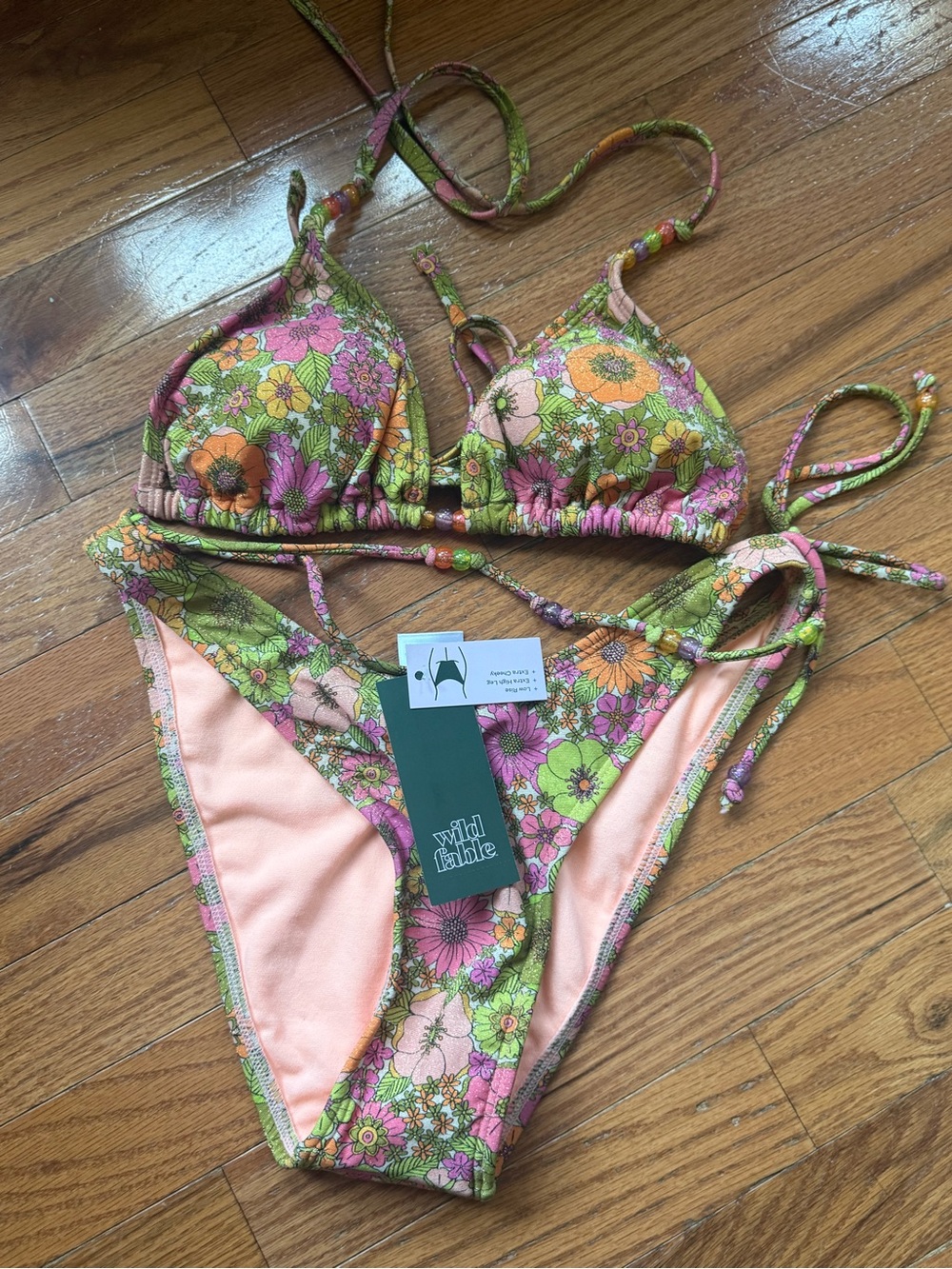 wild fable Floral Print Triangle Bikini in Pink, Green & Orange